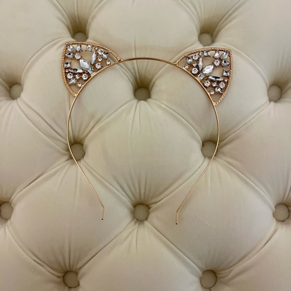Charming Charlie Cat Ear Headband Metal Gold with Jewels Elegant and Fancy
